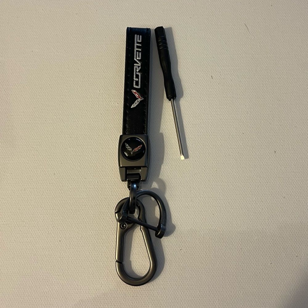 Corvette Key Fob Keychain in Black Leather NWT